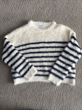 La Ligne x Target Cozy Ivory and Navy Stripe Fuzzy Sweater